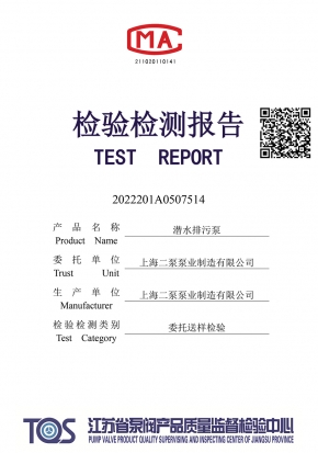 排污泵檢測(cè)報(bào)告50WQ15-15-1